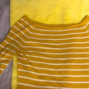 Yellow Striped Off Shoulder Long Sleeve Top Womens